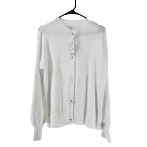 Made With Love Women's Balloon Sleeves Fuzzy Knit Cozy Cardigan - L